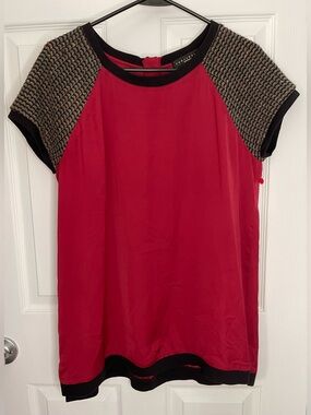 SANCTUARY Deep Red Texture Cap Short Sleeves Blouse Women’s Size M